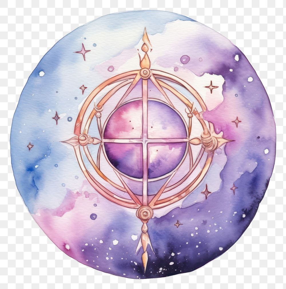 PNG Tarot in Watercolor style astronomy sphere space.