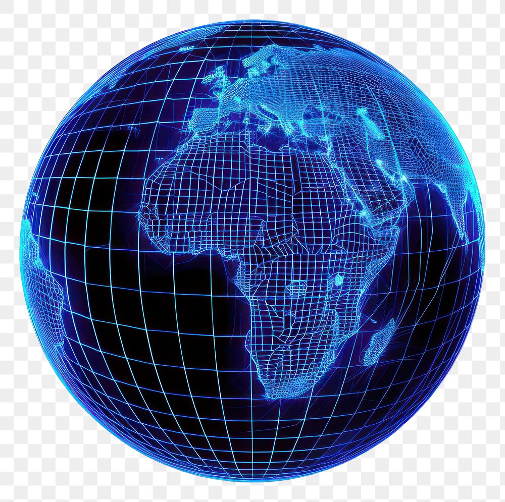 PNG  Glowing wireframe of earth futuristic sphere planet.