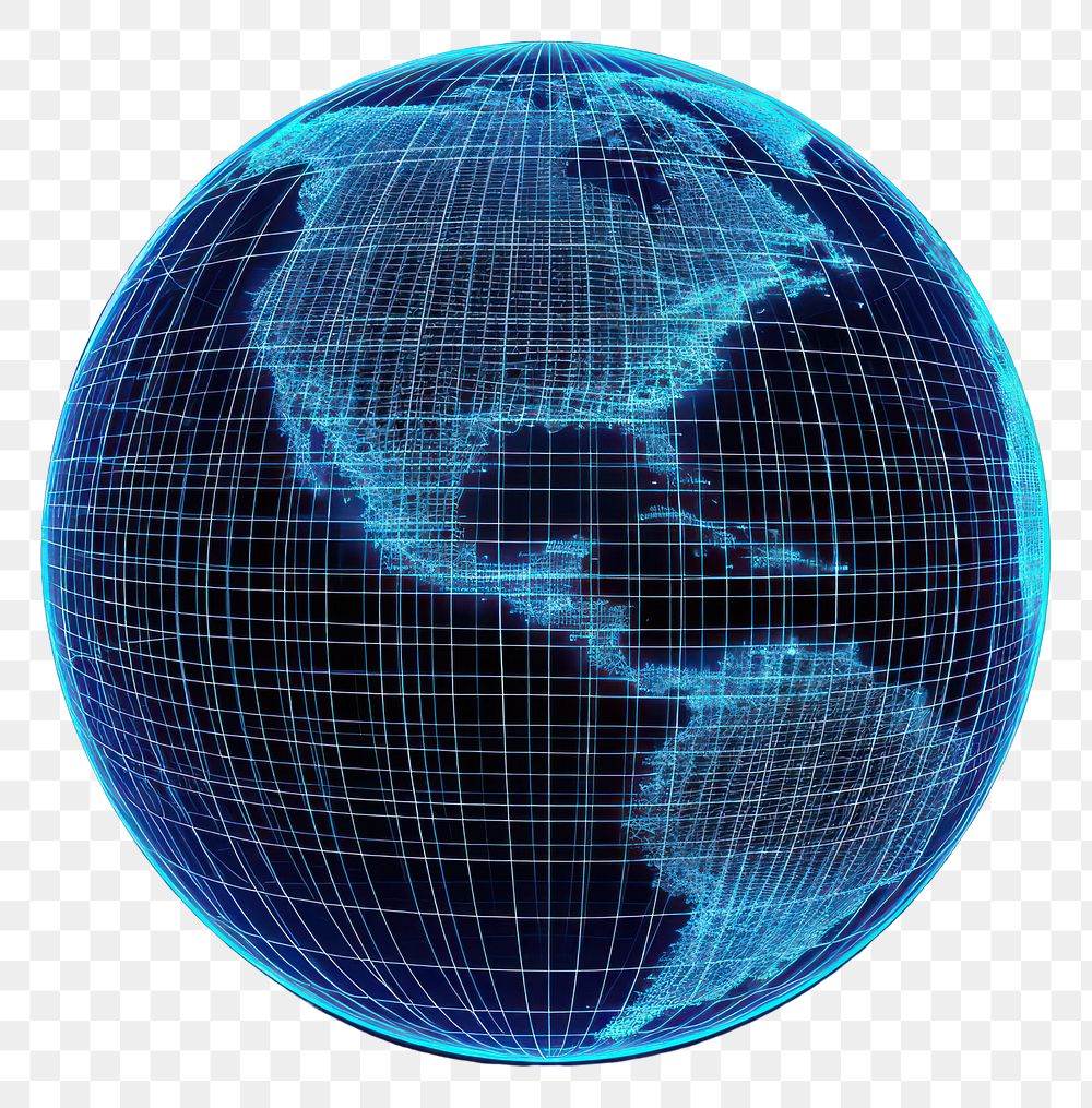 PNG  Glowing wireframe of earth futuristic planet globe.