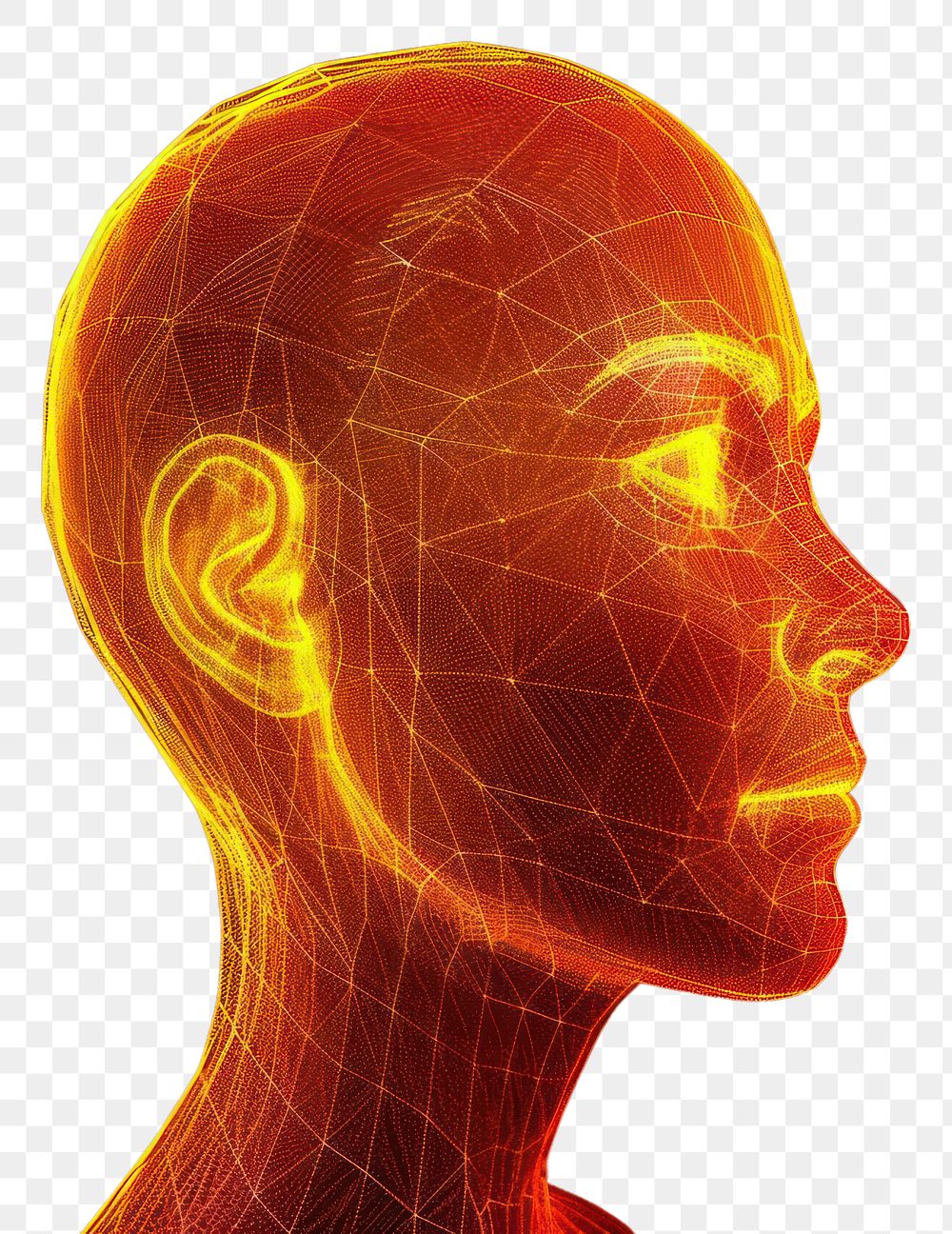 PNG  Glowing wireframe of human head futuristic black background photography.