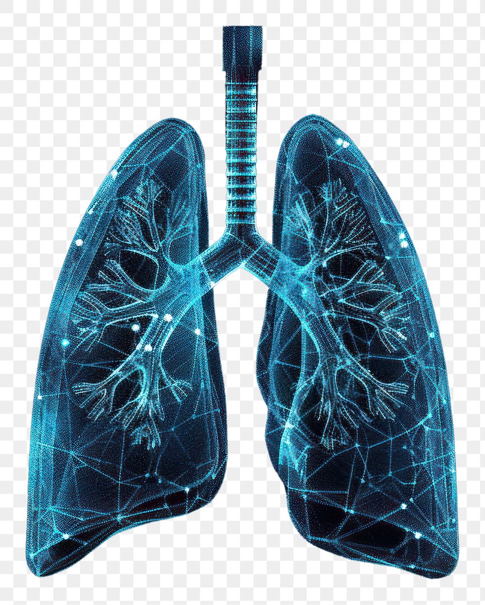 PNG  Glowing wireframe of lung blue black background accessories.