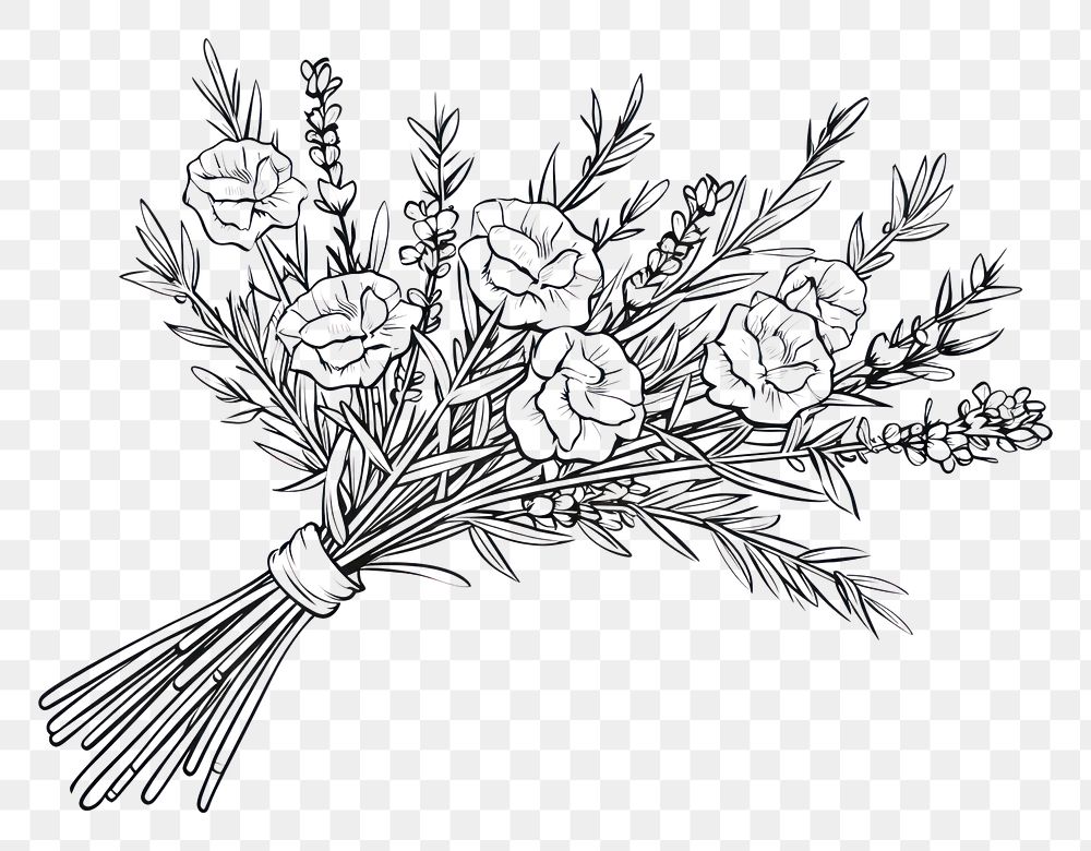 PNG Lavender Bouquet sketch drawing doodle.