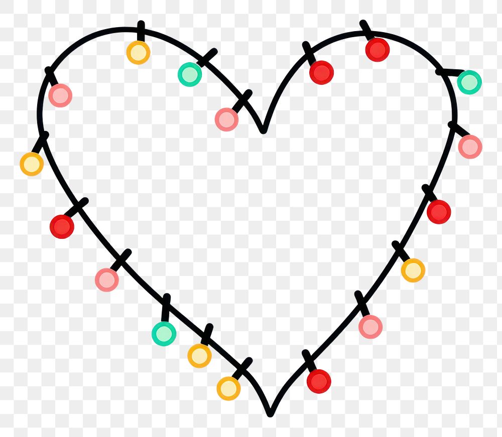 PNG Christmas lights heart graphic shape line white background.