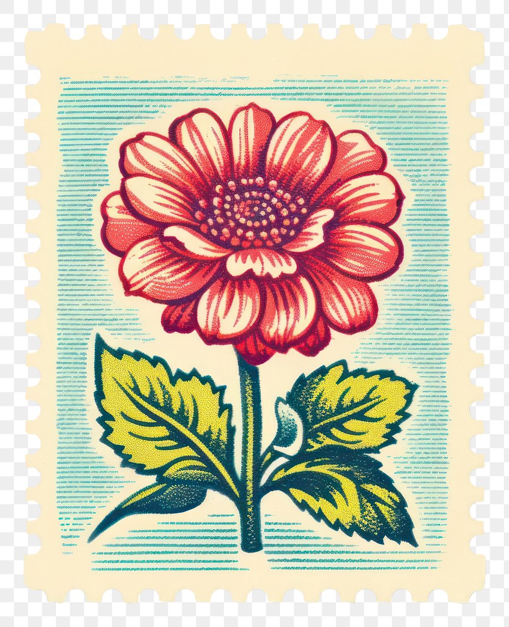 PNG  Flower Risograph style plant inflorescence postage stamp.