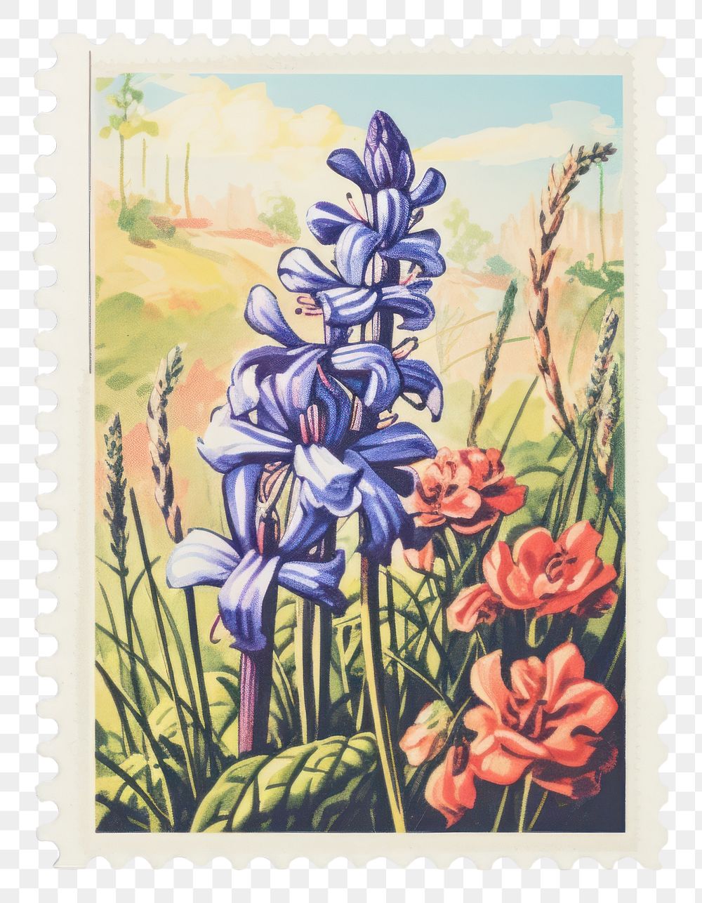 PNG  Bluebells Risograph style flower plant blue.