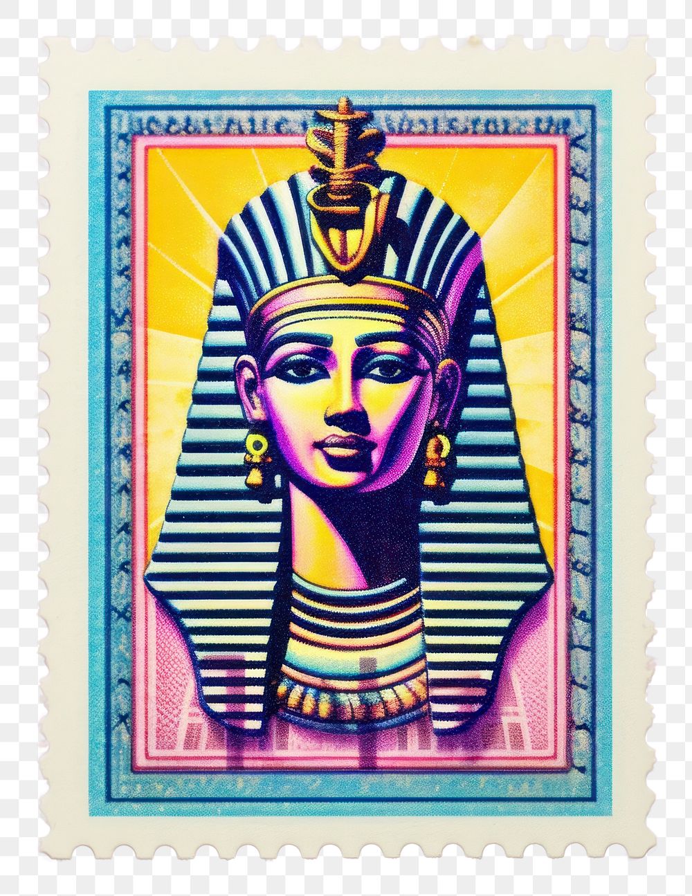 PNG  Egypt Risograph art representation postage stamp.