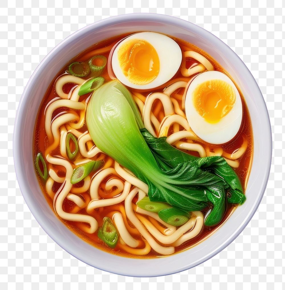 PNG Bowl of noodle soup egg food.