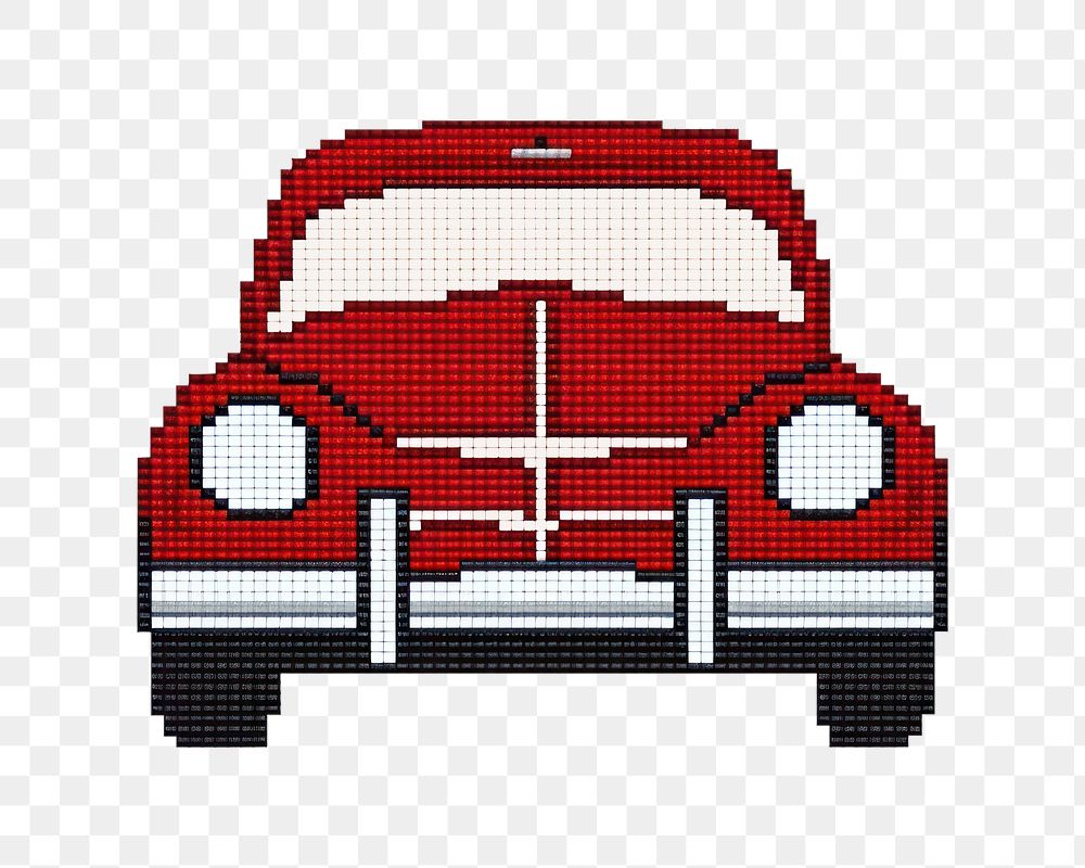 PNG  Cross stitch car vehicle white background transportation.