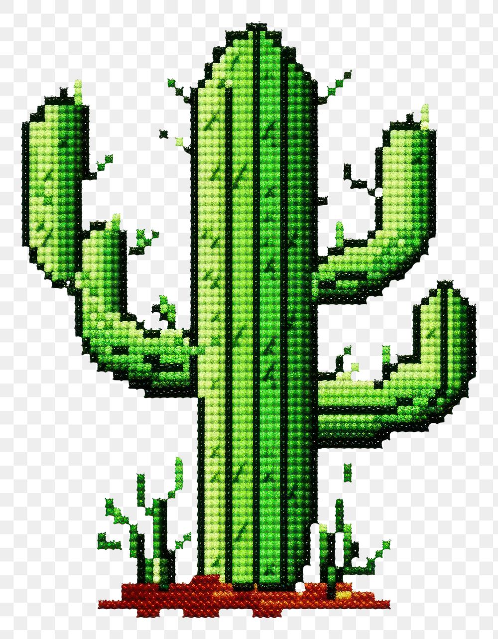PNG  Cross stitch cactus plant white background cross-stitch.