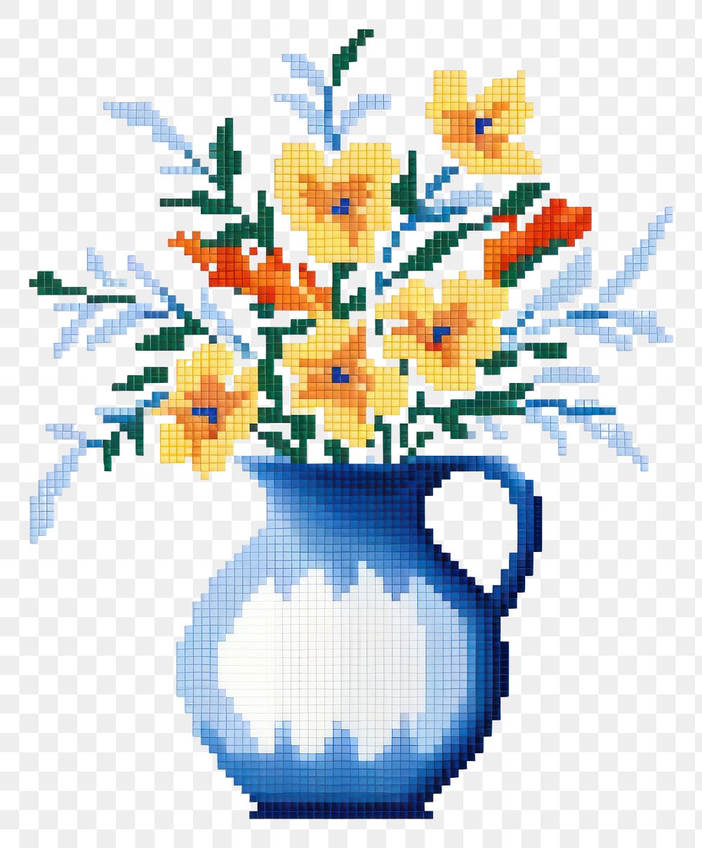 PNG  Cross stitch flower vase embroidery graphics pattern.