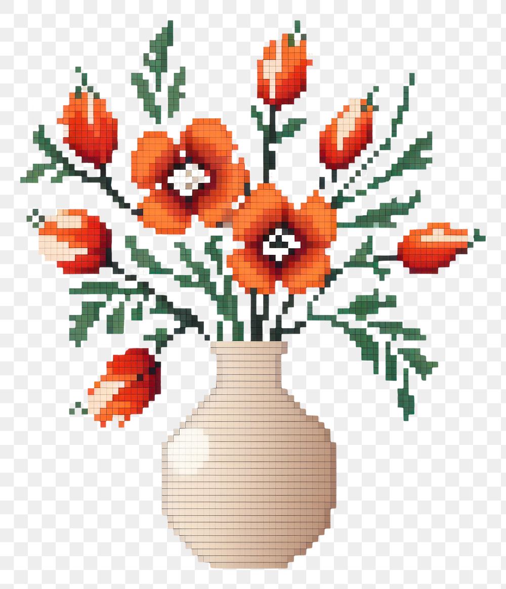 PNG  Cross stitch flower vase embroidery graphics pattern.