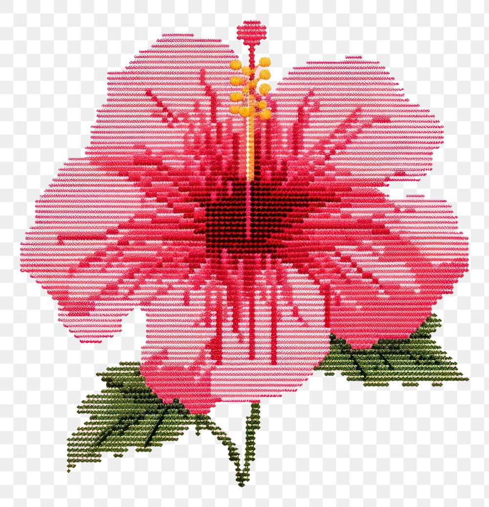 PNG  Cross stitch hibiscus embroidery needlework pattern.