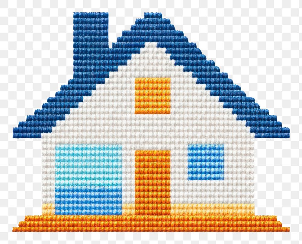 PNG  Cross stitch house embroidery pattern white background.