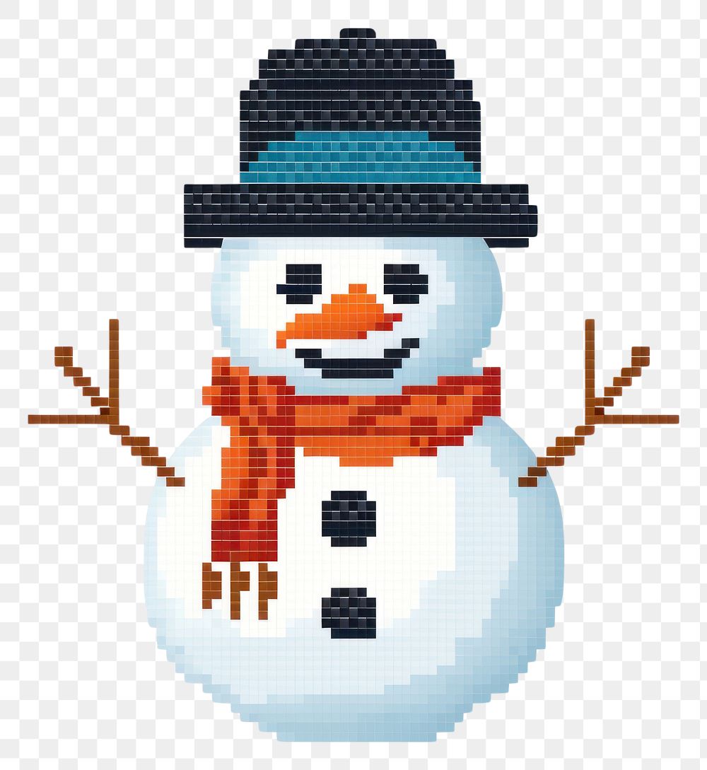 PNG  Cross stitch snowman winter white white background.