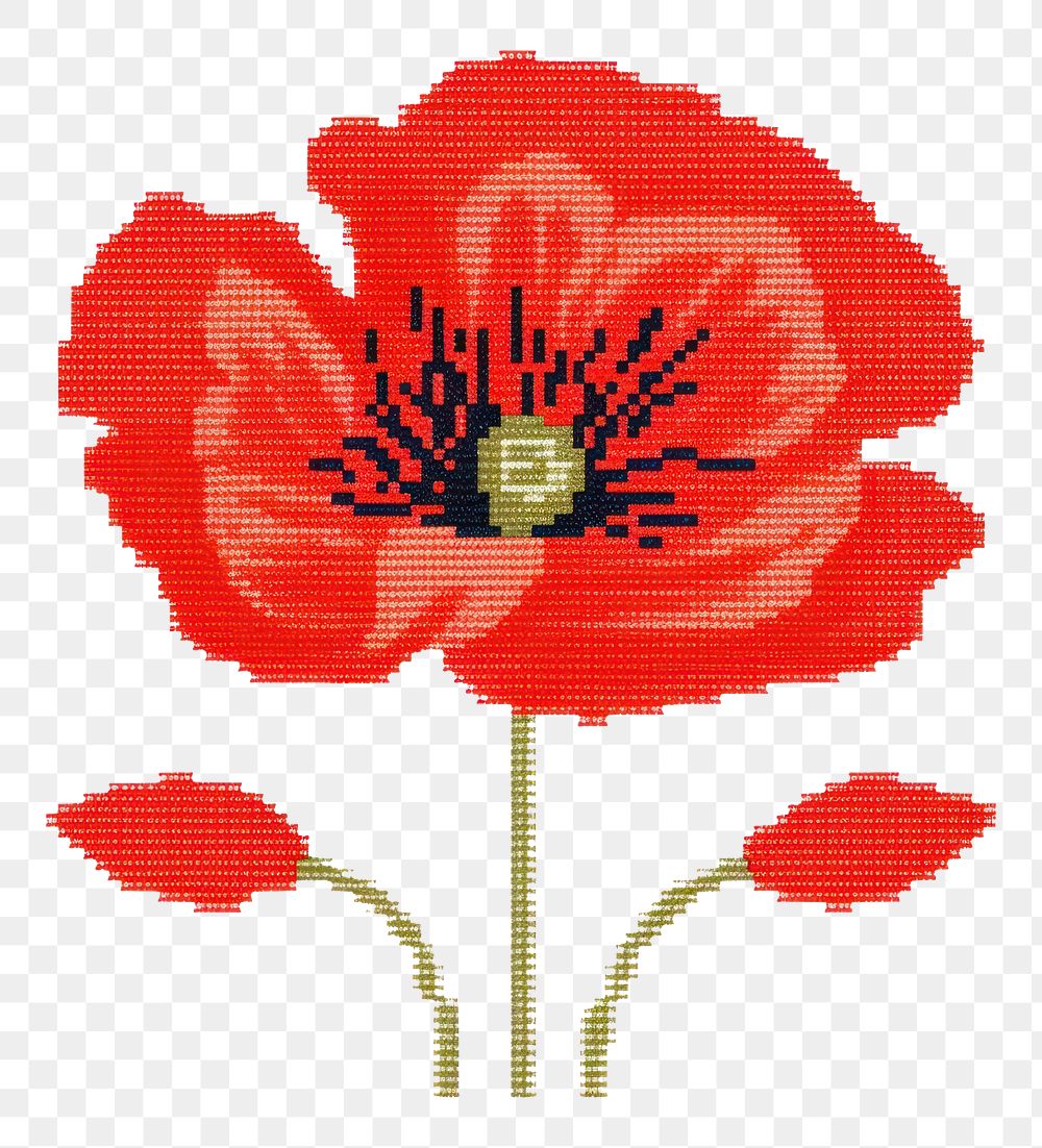 PNG  Cross stitch poppy embroidery pattern flower.