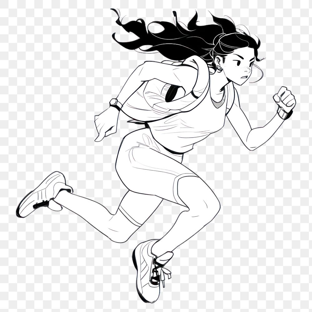 PNG Outline sketching illustration of a woman running footwear drawing cartoon.