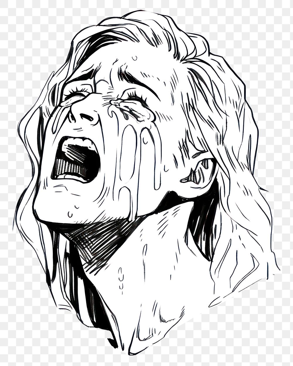 PNG Outline sketching illustration of a female Crying cartoon drawing illustrated.