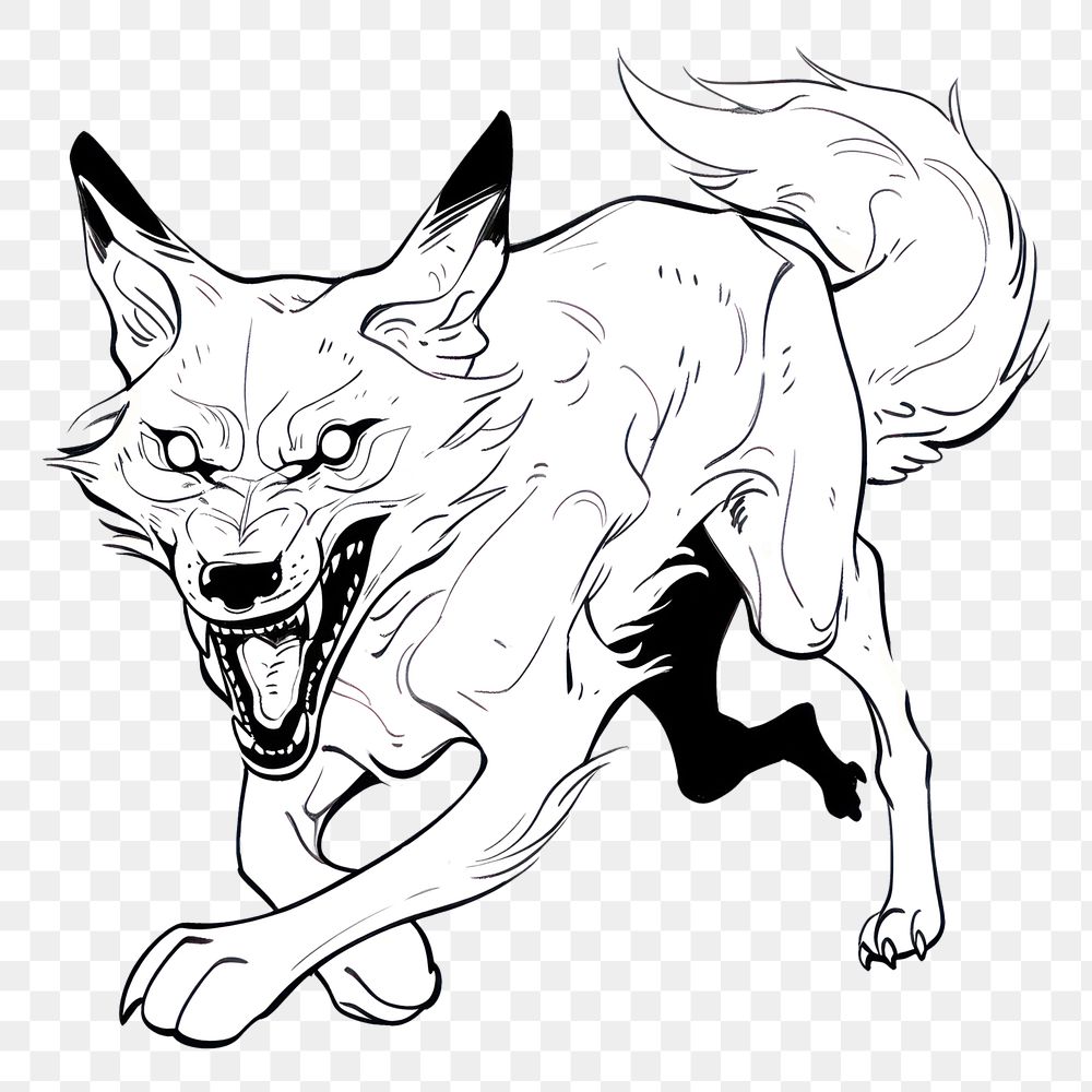 PNG Outline sketching illustration of a fox cartoon drawing mammal.