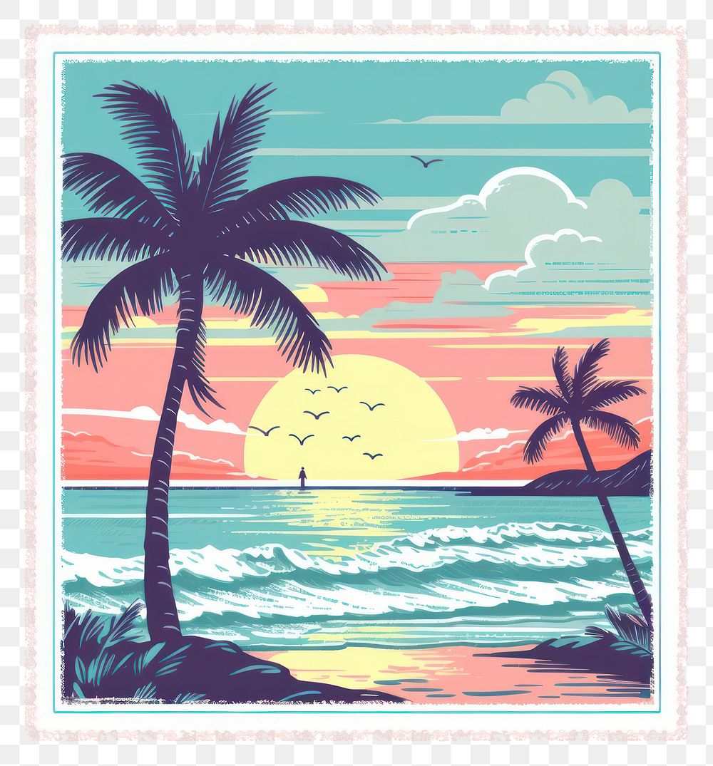 PNG  Beach Risograph style beach outdoors painting.