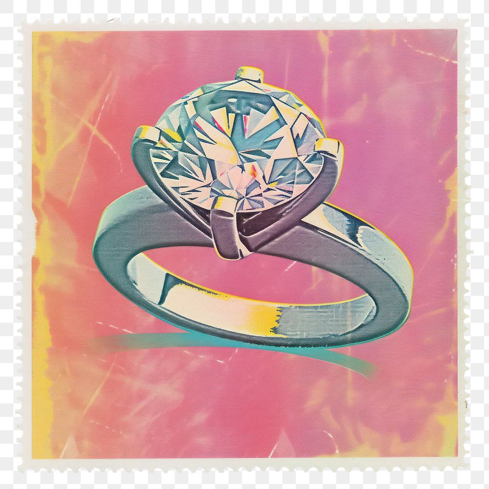 PNG  Diamond ring Risograph style jewelry postage stamp accessories.