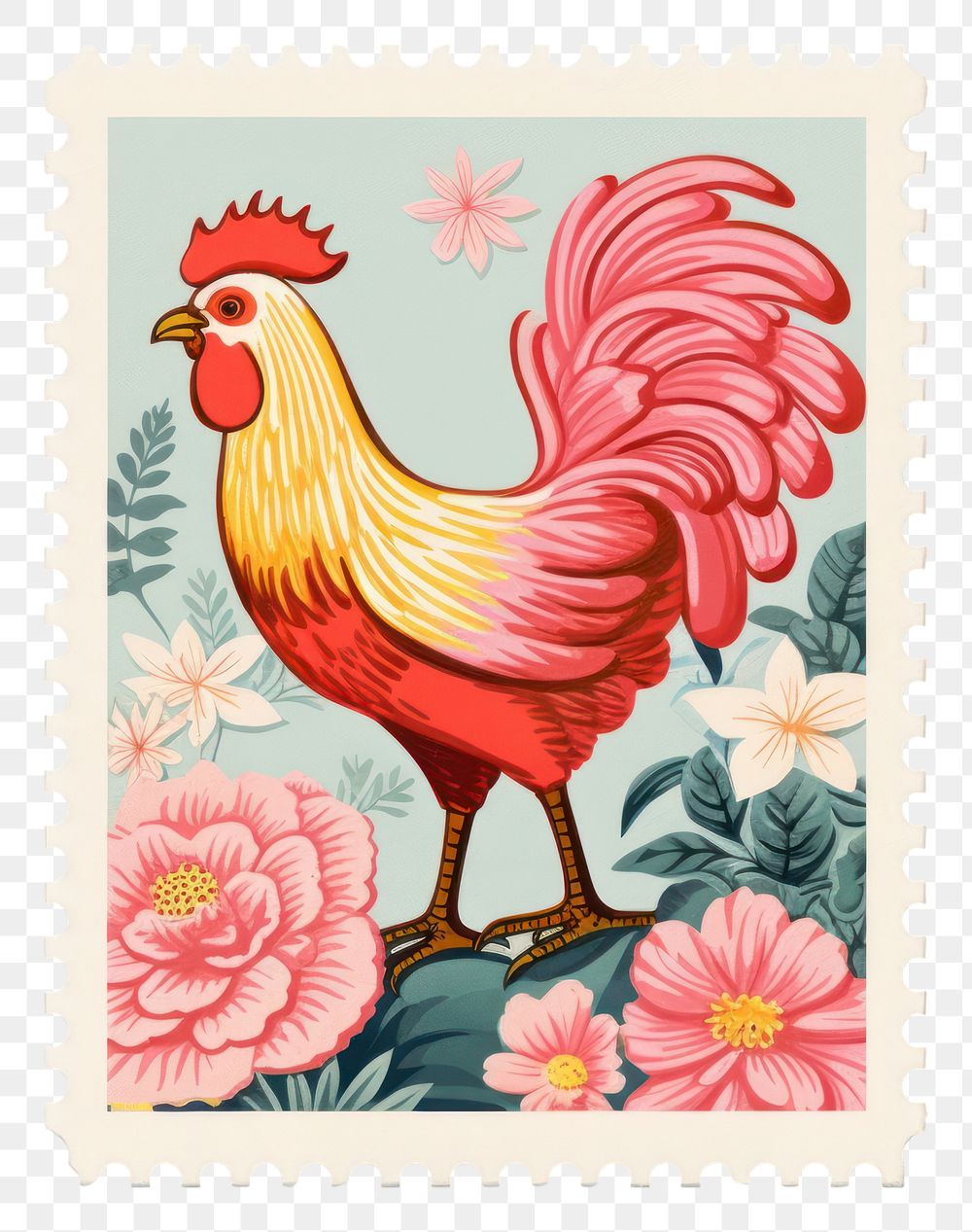 PNG  Spring Risograph style chicken animal bird.
