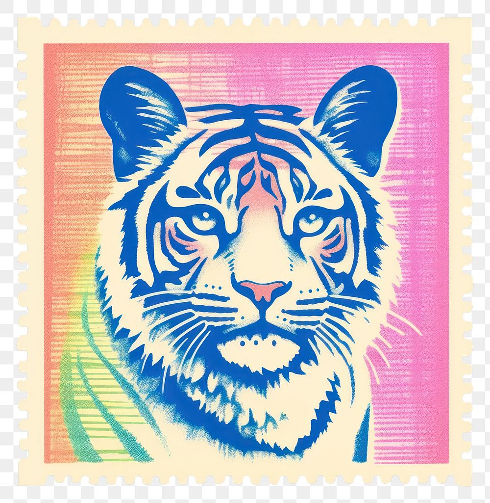 PNG  Tiger pattern Risograph style animal mammal representation.