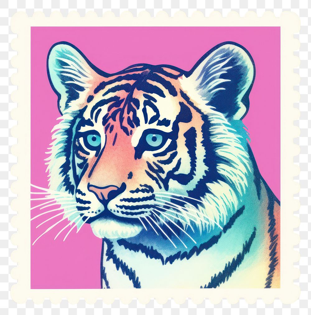 PNG  Tiger pattern Risograph style wildlife animal mammal.