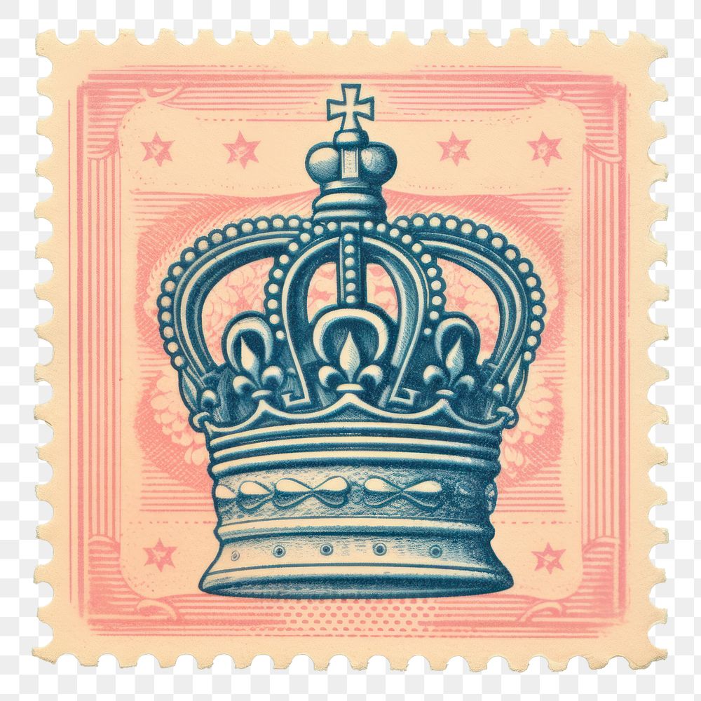 PNG  Crown Risograph style postage stamp accessories accessory.