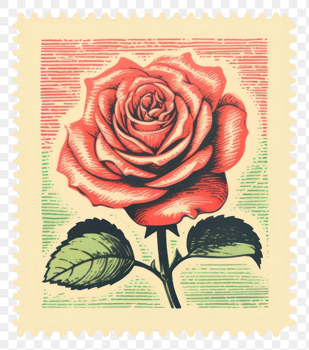 PNG  Rose Risograph style flower plant inflorescence.