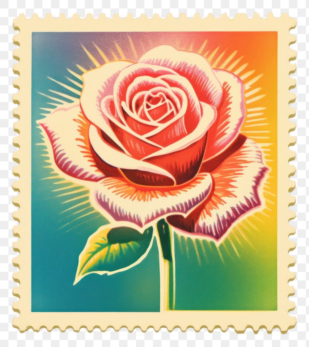 PNG  Rose Risograph style flower plant inflorescence.