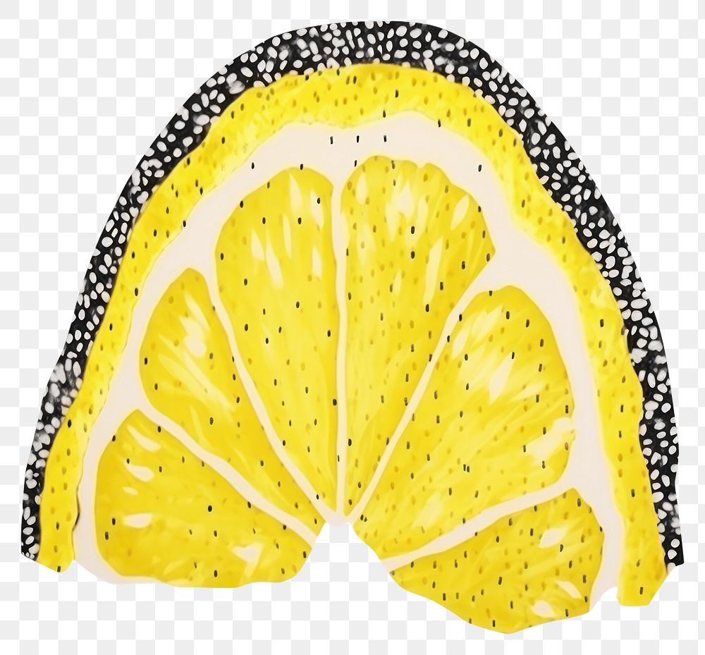 PNG  Lemon half slice shape ripped paper fruit food white background.