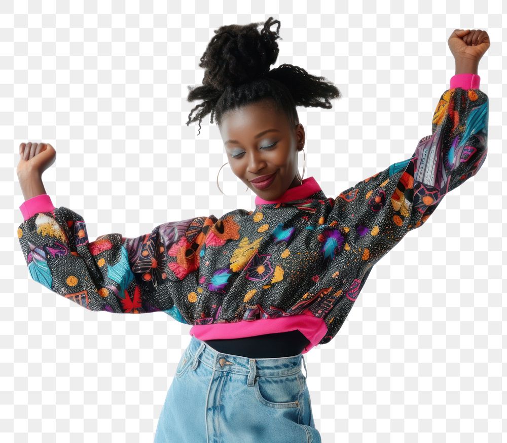 PNG Black young woman dancing sleeve white background.