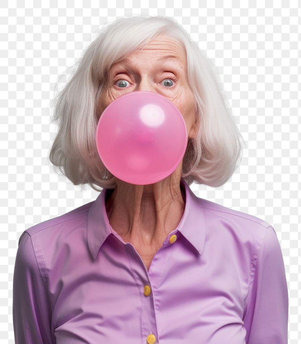 PNG Woman blows off a pink bubble wig portrait balloon adult.