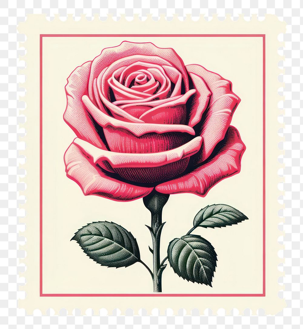 PNG  Rose Risograph style flower plant pink.