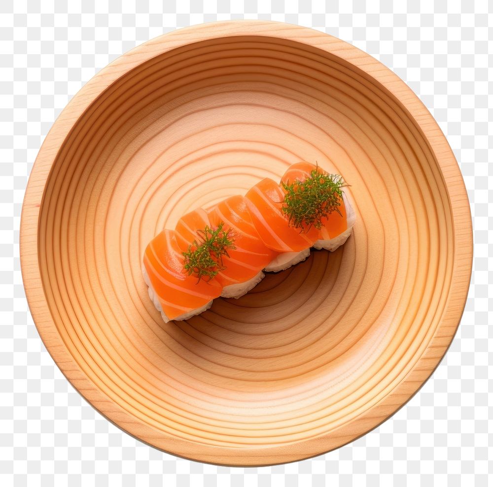 PNG Sushi wooden dish seafood salmon plate.