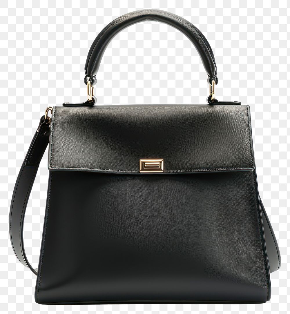 PNG Black leather hand bag handbag purse white background.