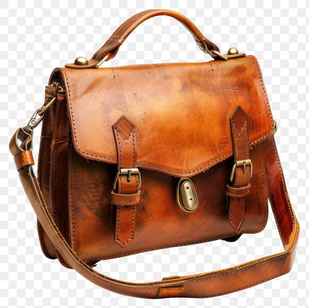 PNG Brown leather hand bag handbag purse white background.