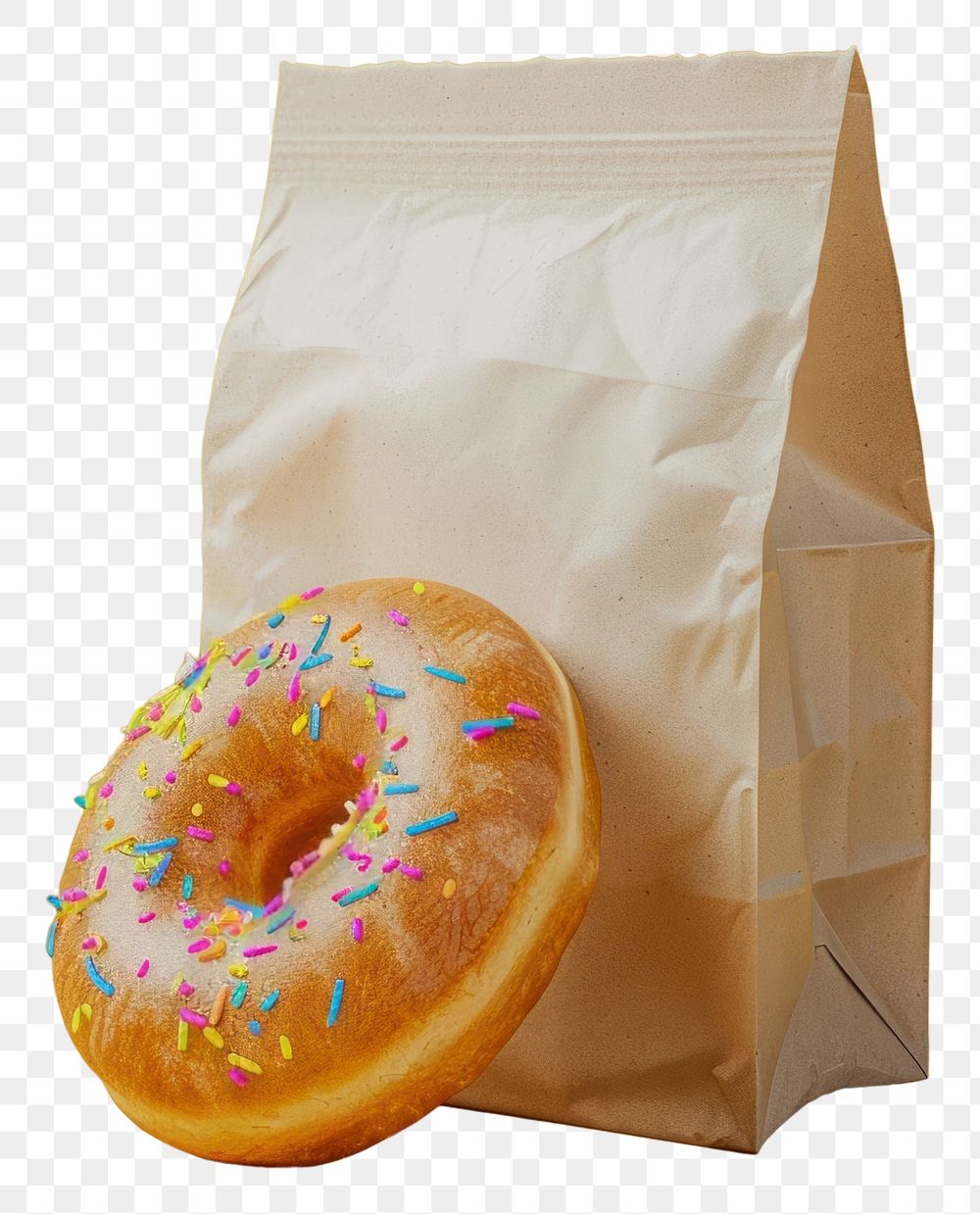 PNG Donut in the snack paper bag mockup bagel food confectionery.