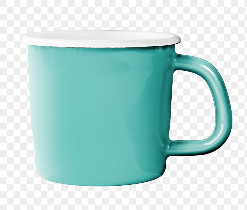 Green enamel mug png sticker, transparent background