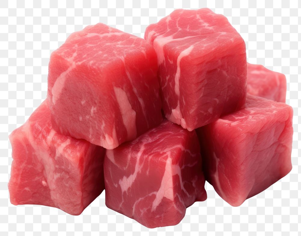 PNG Cube of raw beef meat food white background.