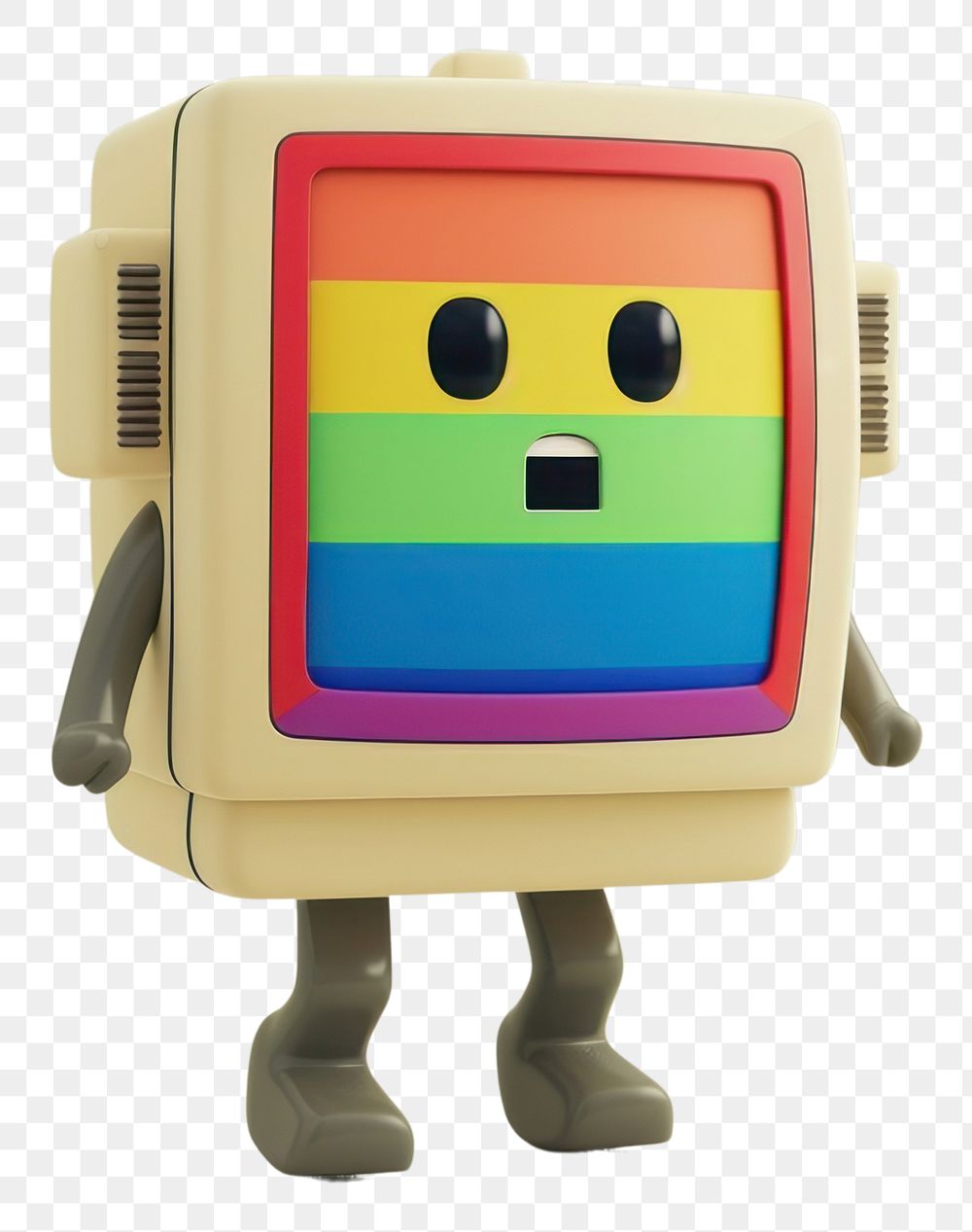 PNG Small retro TV character cartoon robot representation.