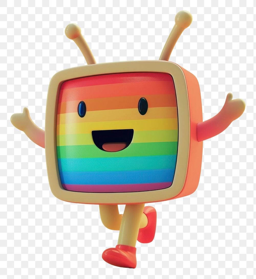 PNG Small retro TV character cartoon rainbow representation.
