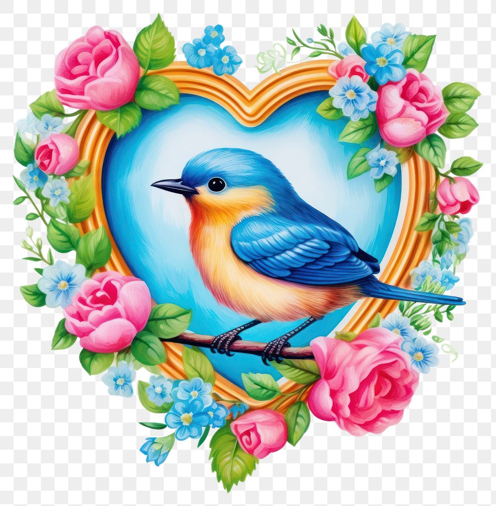 PNG  A blue bird printable sticker heart creativity perching