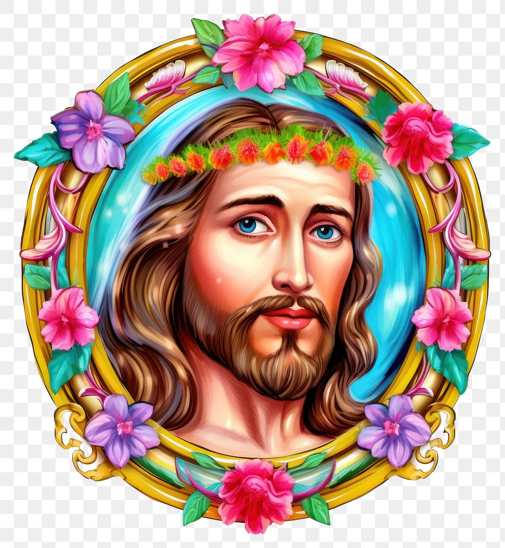 PNG  Jesus printable sticker portrait representation spirituality.
