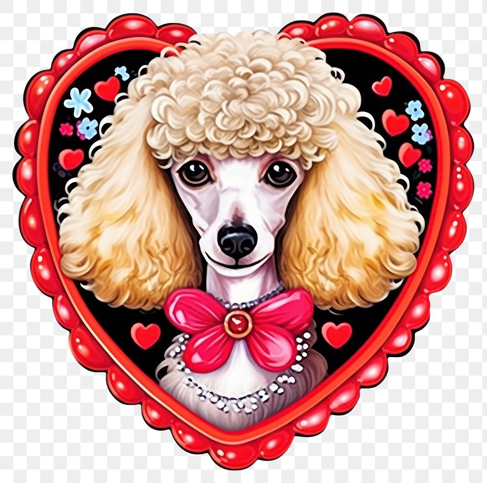 PNG  Poodle dog breed printable sticker animal mammal heart.
