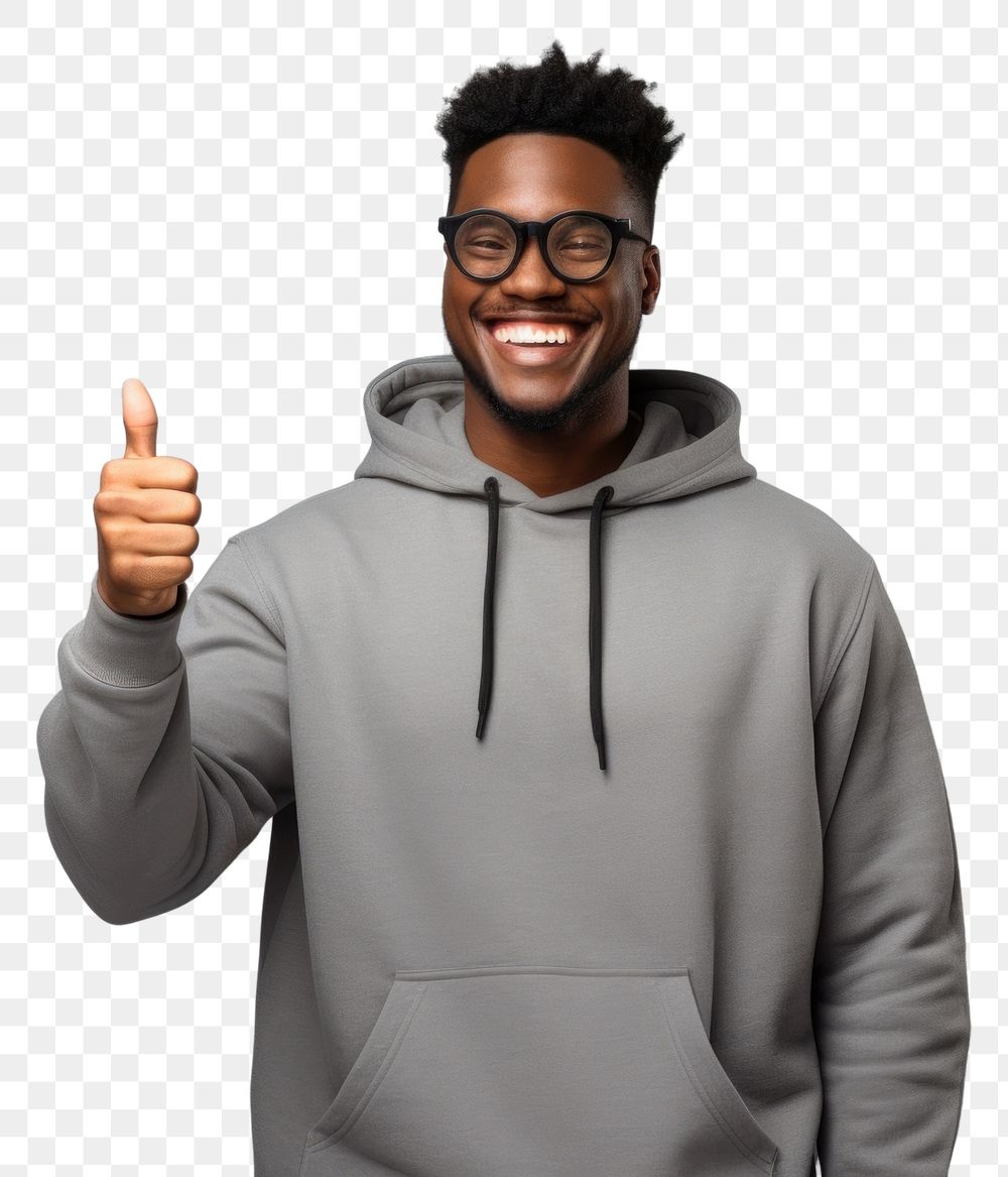 PNG Black man wear glasses and grey hoodie hold clipboard sweatshirt portrait smile
