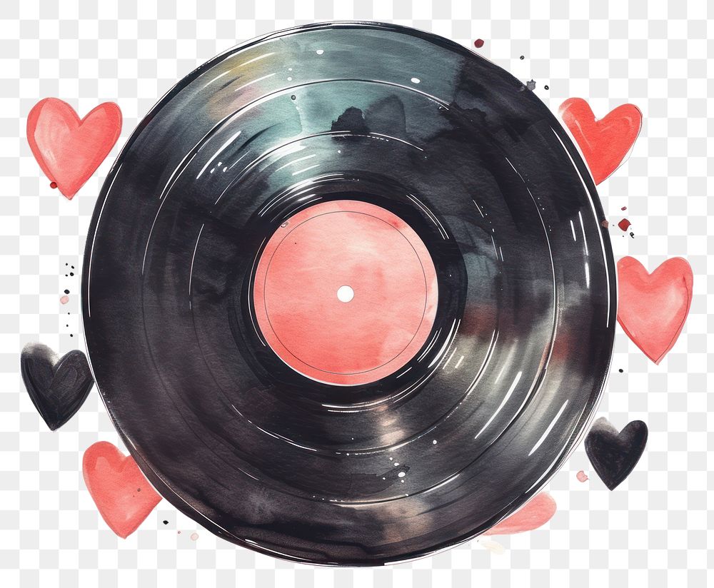 PNG  Vinyl record watercolor heart technology gramophone.