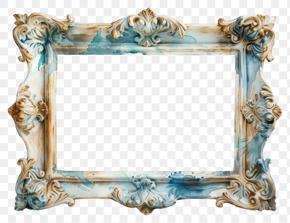 PNG  Illustration of vintage picture frame art turquoise architecture.