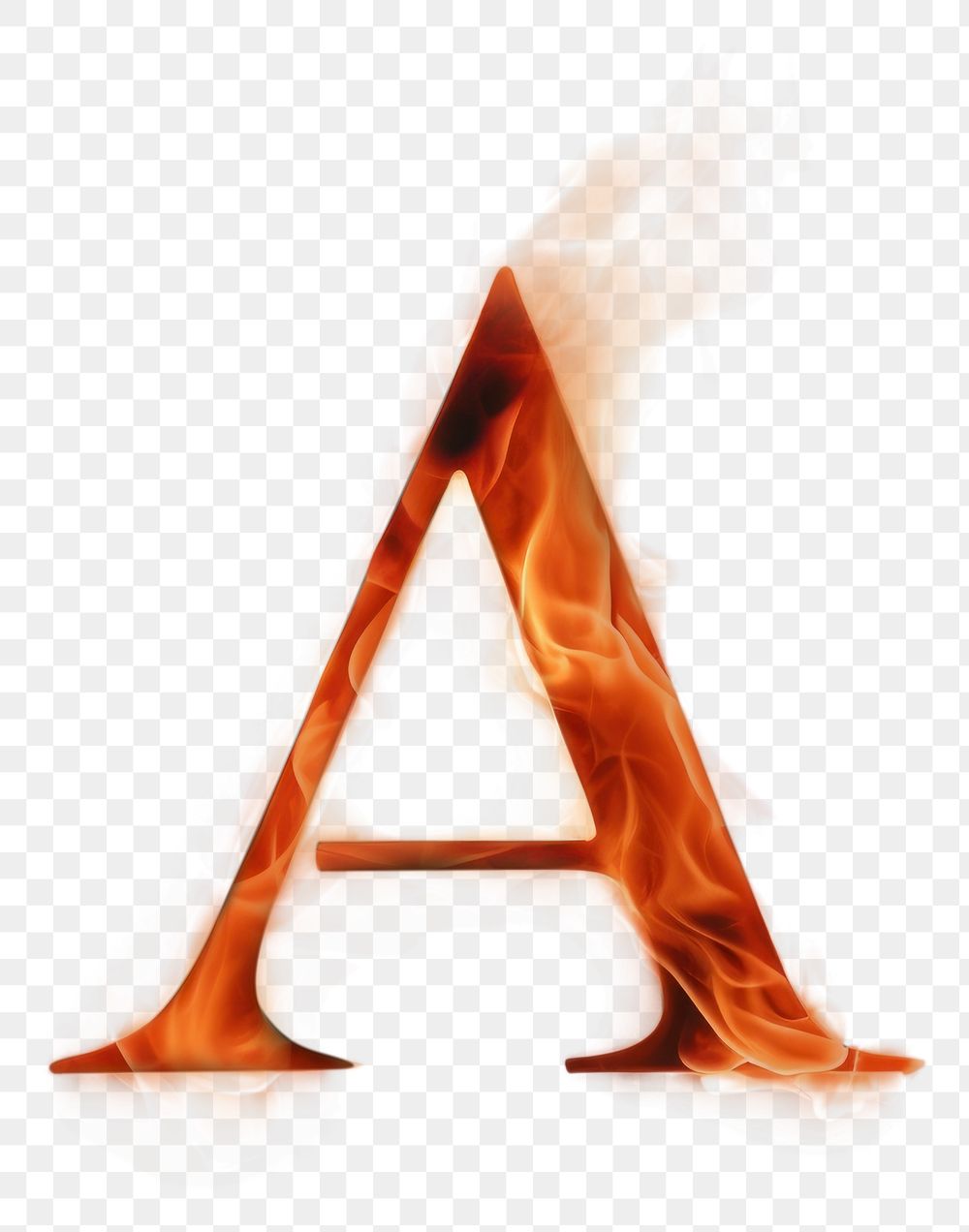 Burning letter A fire triangle glowing.