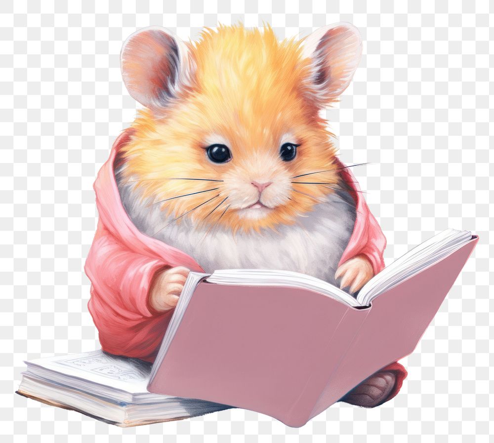 PNG Cute hamster reading book animal rat rodent.